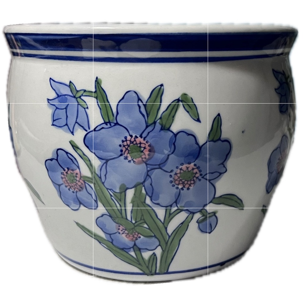 AAA Import Stamped | Vintage Chinoiserie Porcelain Vase | Blue Floral Design